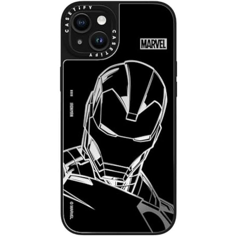 Casetify Mirror iPhone 15 Plus Case 【Iron Man Co-Lab/Reflective / 4.9ft Drop Protection/Compatible with Magsafe】 - Iron Man - Black - Silver on Black - Image 4