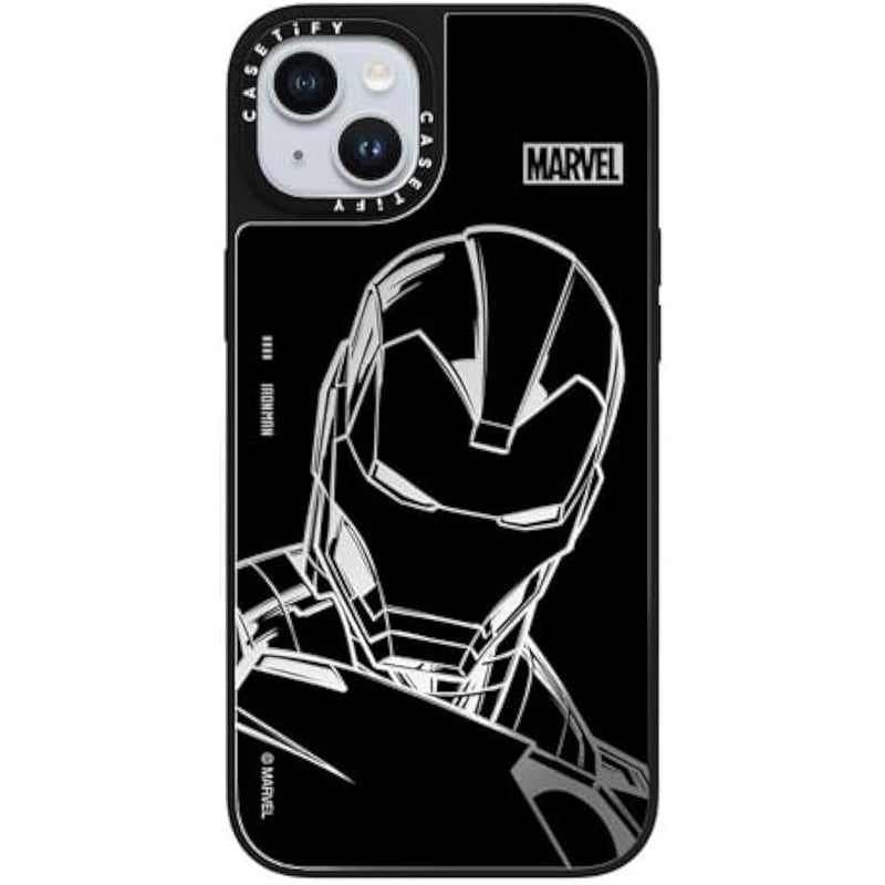 Casetify Mirror iPhone 15 Plus Case 【Iron Man Co-Lab/Reflective / 4.9ft Drop Protection/Compatible with Magsafe】 - Iron Man - Black - Silver on Black - Image 3