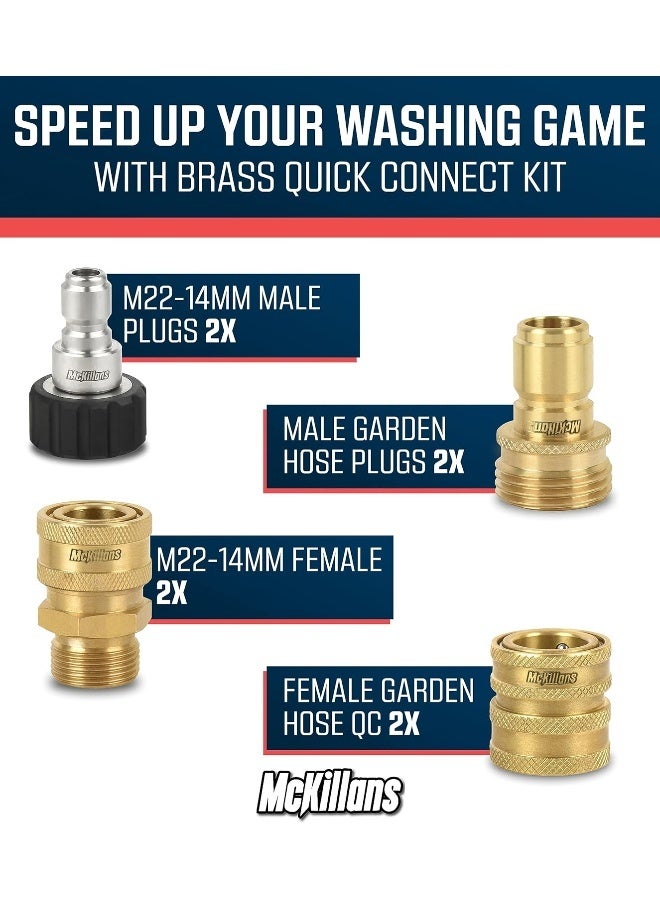 McKillans Â® Pressure Washer Quick Connect Kit, M22-14Mm To 3/8" Male Female Quick Disconnect Kit For Power Washer (Brass) - Image 2