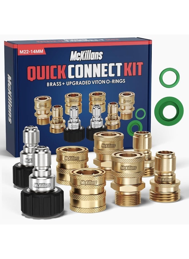 McKillans Â® Pressure Washer Quick Connect Kit, M22-14Mm To 3/8" Male Female Quick Disconnect Kit For Power Washer (Brass) - Image 1