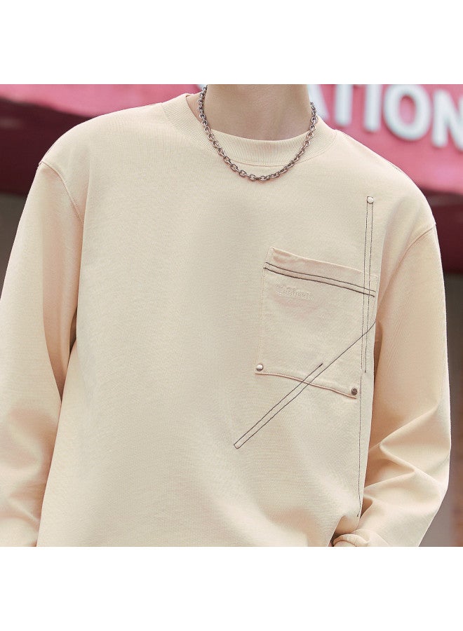 Cabbeen Artistic Stitch Long Sleeve Men's T-shirt Spring/autumn Trendy Brand Crew Neck Pure Cotton T-shirt Men's Top - Image 4