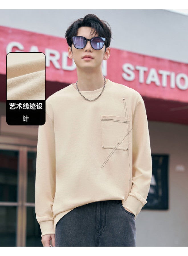 Cabbeen Artistic Stitch Long Sleeve Men's T-shirt Spring/autumn Trendy Brand Crew Neck Pure Cotton T-shirt Men's Top - Image 1