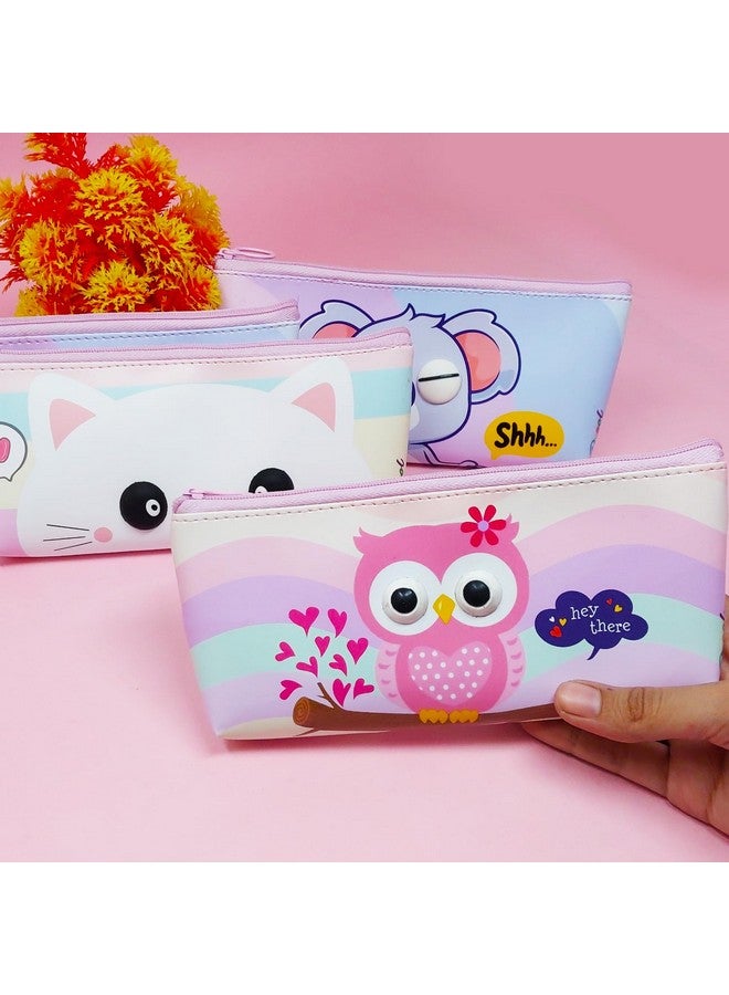 بارتيت حقيبة أقلام رصاص ناعمة ولطيفة من PARTEET للأطفال والطلاب، حقيبة تخزين من السيليكون، حقيبة سفر مع عيون كبيرة لطيفة وسحاب، حامل أقلام رصاص للعيون المقربة، هدية إرجاع للأطفال (عبوة من 6 قطع) (متنوعة) - Image 2