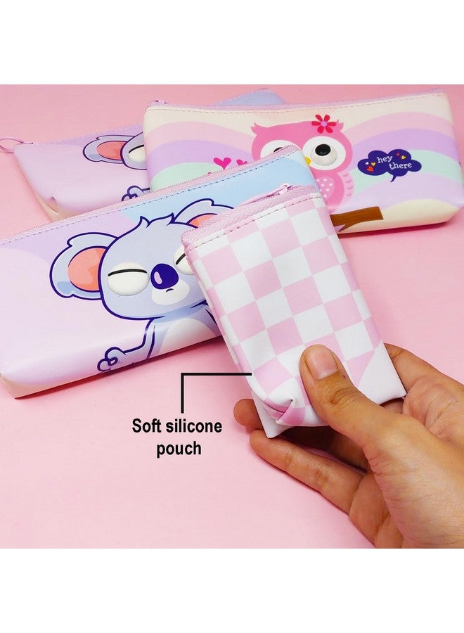 بارتيت حقيبة أقلام رصاص ناعمة ولطيفة من PARTEET للأطفال والطلاب، حقيبة تخزين من السيليكون، حقيبة سفر مع عيون كبيرة لطيفة وسحاب، حامل أقلام رصاص للعيون المقربة، هدية إرجاع للأطفال (عبوة من 6 قطع) (متنوعة) - Image 4