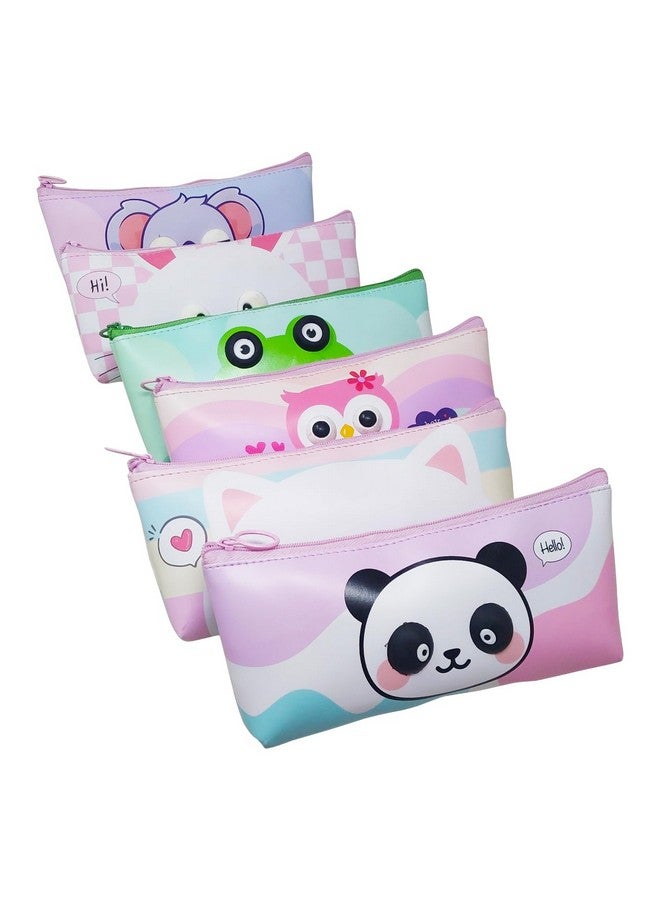 بارتيت حقيبة أقلام رصاص ناعمة ولطيفة من PARTEET للأطفال والطلاب، حقيبة تخزين من السيليكون، حقيبة سفر مع عيون كبيرة لطيفة وسحاب، حامل أقلام رصاص للعيون المقربة، هدية إرجاع للأطفال (عبوة من 6 قطع) (متنوعة) - Image 1