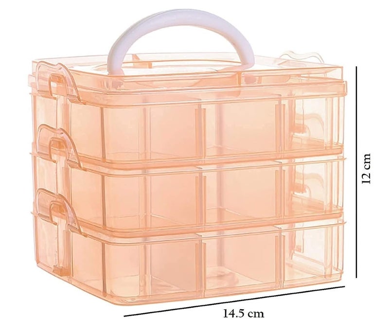 Moxtiza Storage Box 3Layers Orange Plastic Craft Beads Jewelry Organizer with Customizable Compartments and Secure Sealing Mechanism 15x15x13 cm Orange color - Image 2