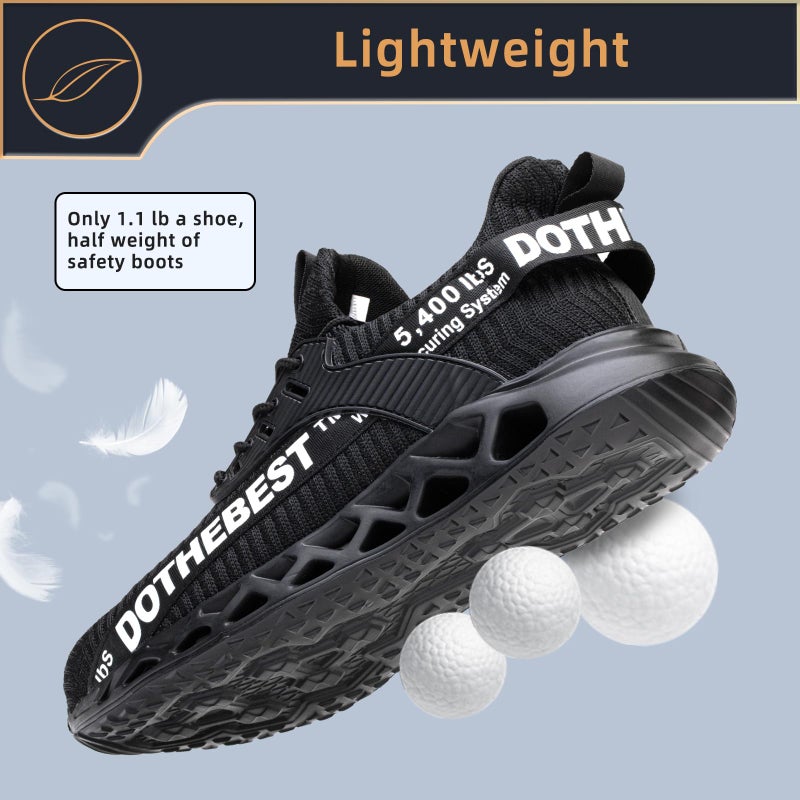 Furuian Waterproof Steel Toe Sneakers for Men Women Lightweight Safety Work Shoes Comfortable Unisex Steel Toe Work Sneakers Black - Image 3