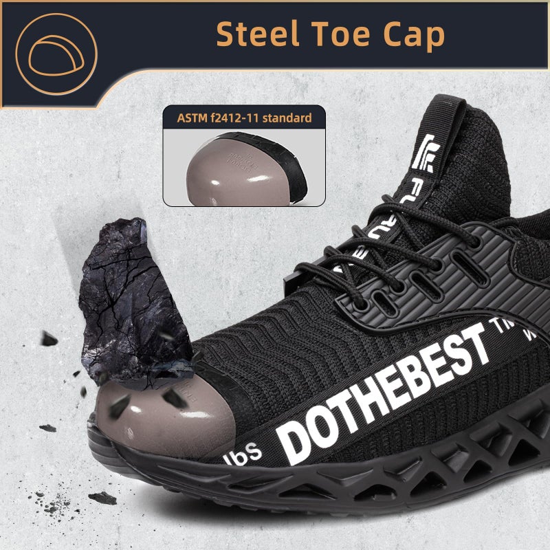 Furuian Waterproof Steel Toe Sneakers for Men Women Lightweight Safety Work Shoes Comfortable Unisex Steel Toe Work Sneakers Black - Image 2