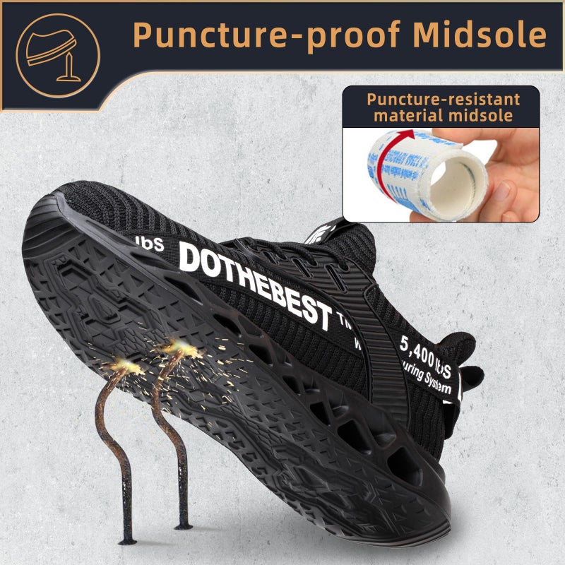 Furuian Waterproof Steel Toe Sneakers for Men Women Lightweight Safety Work Shoes Comfortable Unisex Steel Toe Work Sneakers Black - Image 5