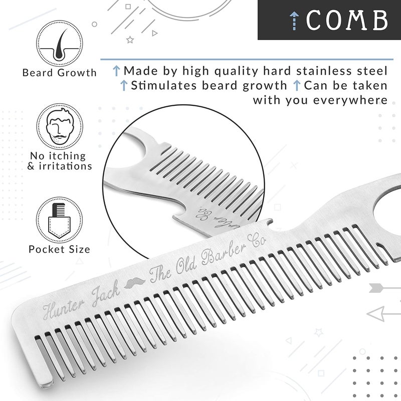 Hunter Jack Straight Razor Kit - Complete Straight Razors for Men Kit with Beard Scissors & Metal Comb - Barber Razor for Men - 10 Extra Straight Edge Razor Blades for Shaving - Premium Polished Stainless Steel - Image 3