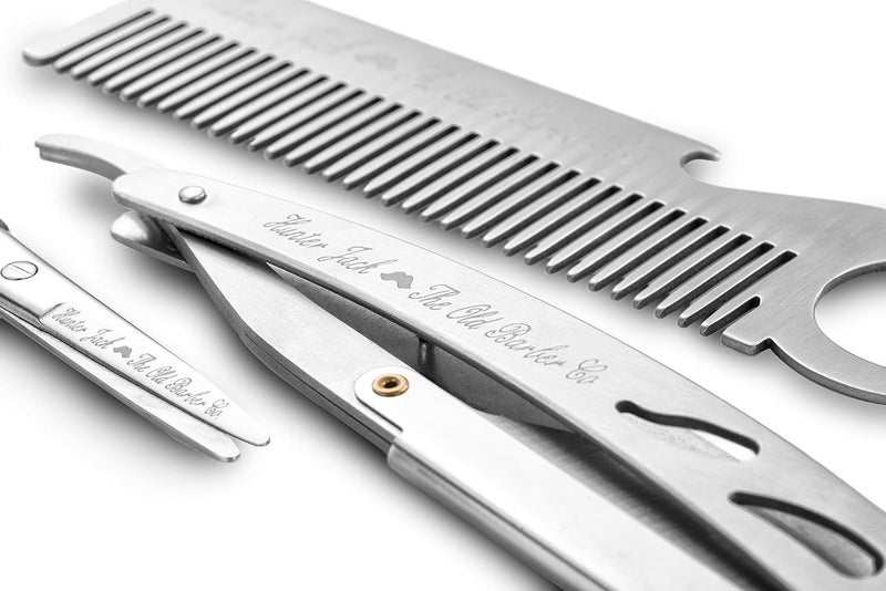 Hunter Jack Straight Razor Kit - Complete Straight Razors for Men Kit with Beard Scissors & Metal Comb - Barber Razor for Men - 10 Extra Straight Edge Razor Blades for Shaving - Premium Polished Stainless Steel - Image 5