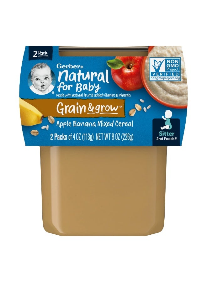Gerber Gerber, Natural for Baby, Grain & Grow, 2nd Foods, Apple Banana Mixed Cereal, 2 Pack, 4 oz (113 g) Each - Image 1