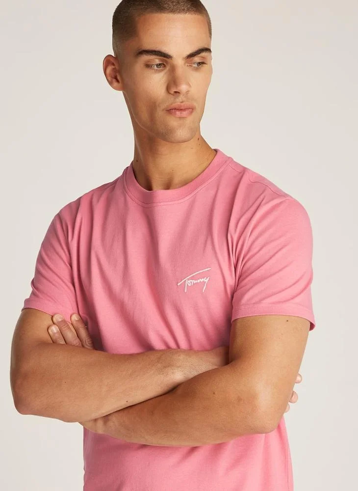 تومي جينز Logo Print Short Sleeve  Crew Neck T-Shirt