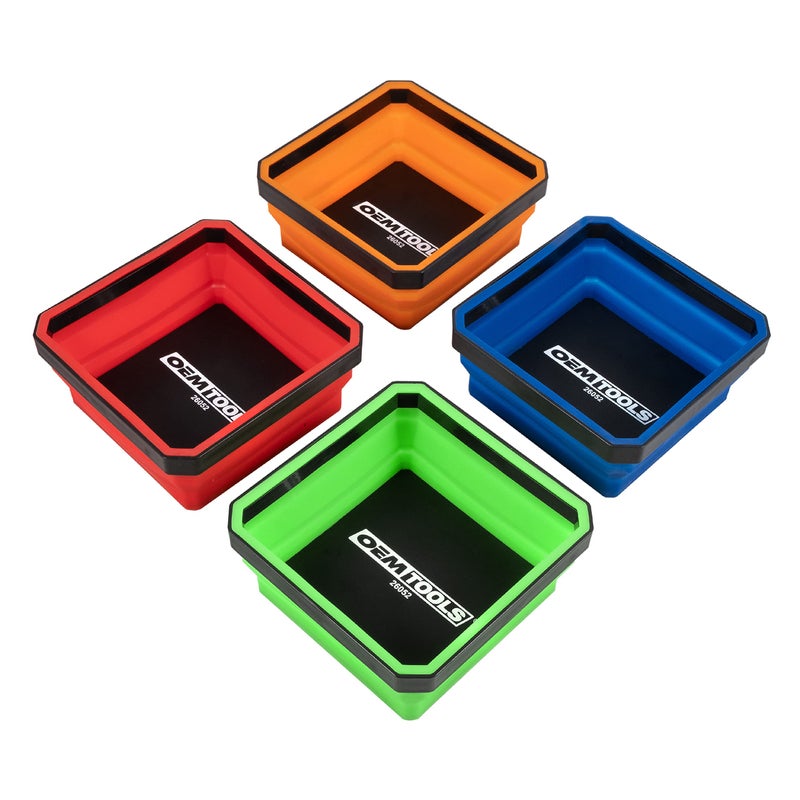 OEMTOOLS 26052 Foldable Magnetic Tray Set Magnetic Tray for Mechanics Small Parts Sorting and Storage Collapsible 412 Square 2 lb Capacity 4 Colors
