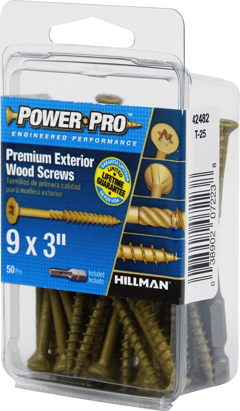 Power Pro براغي خشب خارجية فاخرة من باور برو، #9 × 3 بوصة براغي سطح متعددة الاستخدامات لمشاريع الهواء الطلق، مع رأس نجمي T-25، برونزي، 50 قطعة | 42482 - Image 5