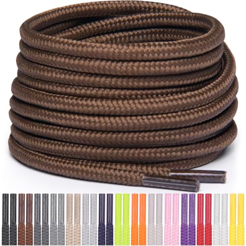 Miscly Round Shoelaces [1 Pair] 5/32″ Thick - For Shoes, Sneakers & Boots (54″, Brown) - Image 1