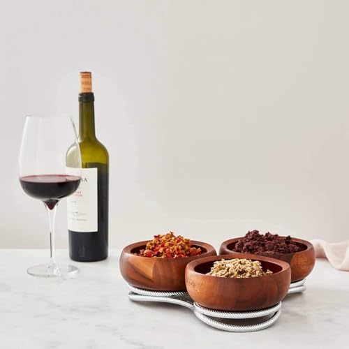 Nambe Braid Condiment Server - Modern Scandinavian Serving Set with Chrome Plate Base & Acacia Wood Bowls, Decorative Dish for Snacks, Appetizers & Tableware Organization, Designed by Sean O’Hara - Image 5