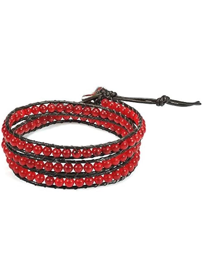 Arabest Bohemian Multi Layer Reconstructed Red Muse Coral Tribal Beaded Wrap Leather Bracelet | Stylish Handmade Jewelry for Women  - Image 1