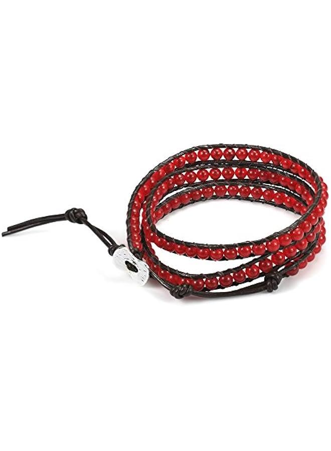 Arabest Bohemian Multi Layer Reconstructed Red Muse Coral Tribal Beaded Wrap Leather Bracelet | Stylish Handmade Jewelry for Women  - Image 2
