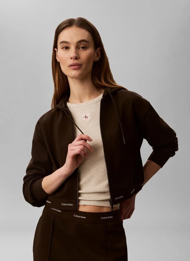 Cropped Logo Elastic Zip Hoodie
