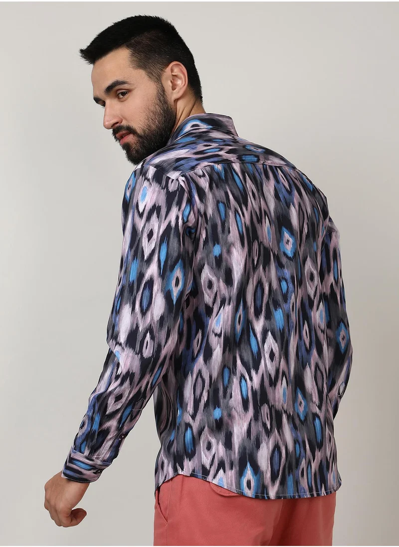 Campus Sutra Men's Sky Blue & Moon Grey Ikkat Shirt