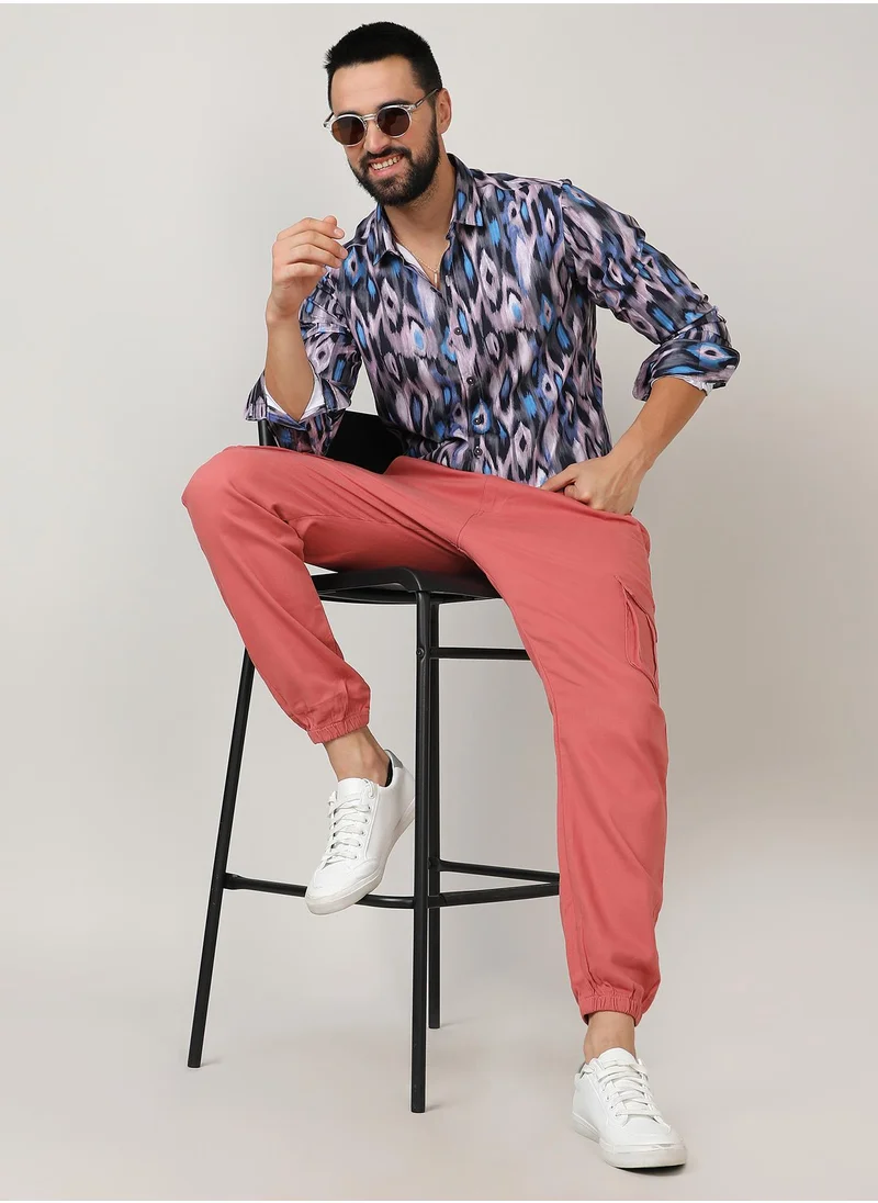 Campus Sutra Men's Sky Blue & Moon Grey Ikkat Shirt
