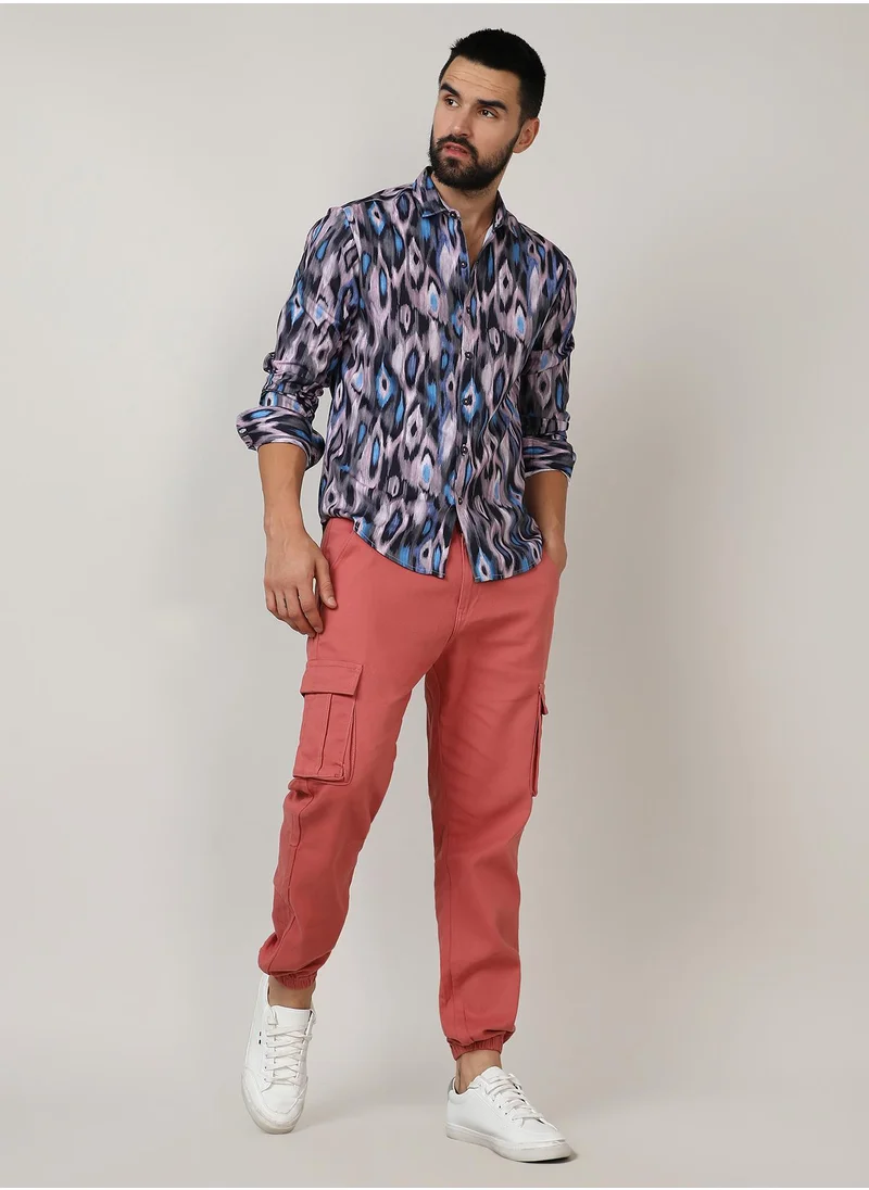 Campus Sutra Men's Sky Blue & Moon Grey Ikkat Shirt