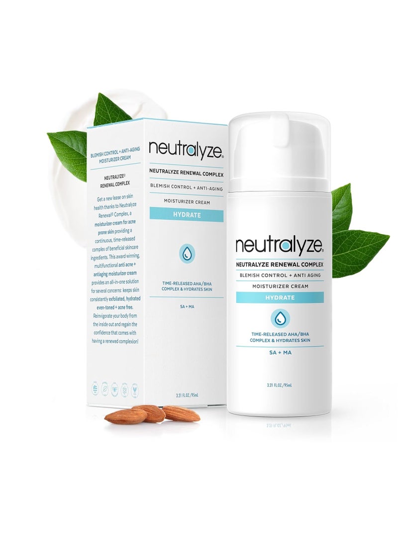 Neutralyze Maximum Strength Acne Moisturizer for Face & Body - Time Released, Medical Grade 2% Mandelic Acid & Salicylic Acid Cream - Renewal Complex Facial Moisturizer for Acne Prone Skin (90+ Day)  - Image 1
