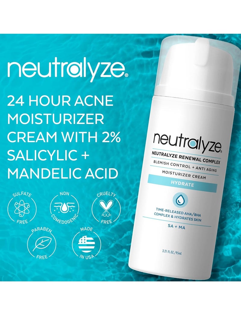 Neutralyze Maximum Strength Acne Moisturizer for Face & Body - Time Released, Medical Grade 2% Mandelic Acid & Salicylic Acid Cream - Renewal Complex Facial Moisturizer for Acne Prone Skin (90+ Day)  - Image 2