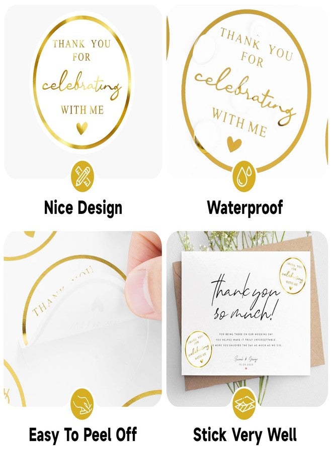 Anwyll 120Pcs Thank You Stickers - 2'' Thank You for Celebrating with Me Stickers Gold Foil Thank You Birthday Party Favors Sticker Self Adhesive Thank You Seal Label Sticker for Gift Wedding Grad - Image 3