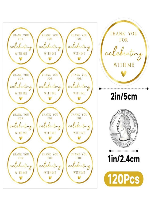 Anwyll 120Pcs Thank You Stickers - 2'' Thank You for Celebrating with Me Stickers Gold Foil Thank You Birthday Party Favors Sticker Self Adhesive Thank You Seal Label Sticker for Gift Wedding Grad - Image 2