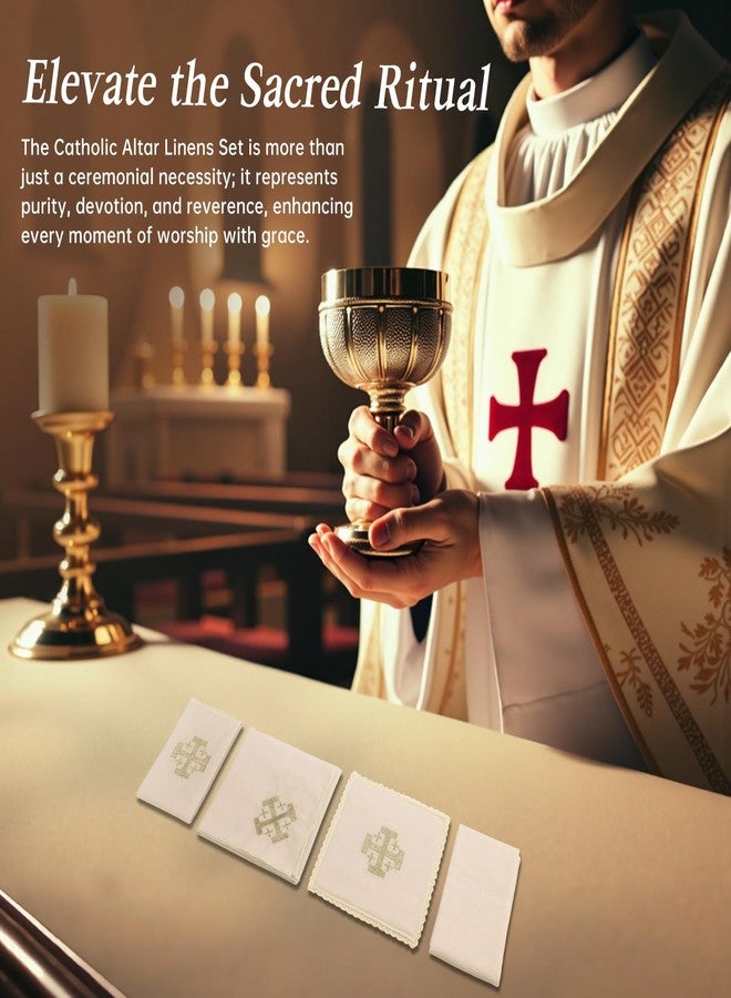 TALPGOD 4 Pack Altar Supplies Linen Corporal for Churches Set (Pall,Corporal,Purificator,Towel) White Linen Altar Cloth Silver Cross Embroidery,Mass Kit Catholic for Priest - Image 5