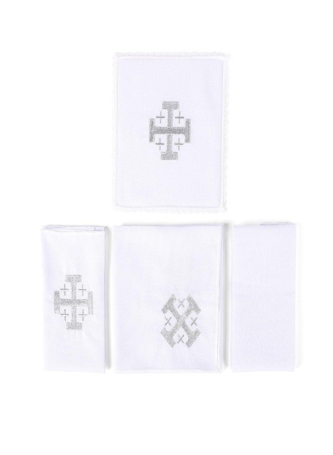 TALPGOD 4 Pack Altar Supplies Linen Corporal for Churches Set (Pall,Corporal,Purificator,Towel) White Linen Altar Cloth Silver Cross Embroidery,Mass Kit Catholic for Priest - Image 2