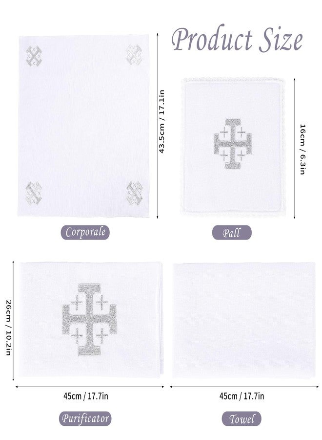 TALPGOD 4 Pack Altar Supplies Linen Corporal for Churches Set (Pall,Corporal,Purificator,Towel) White Linen Altar Cloth Silver Cross Embroidery,Mass Kit Catholic for Priest - Image 3