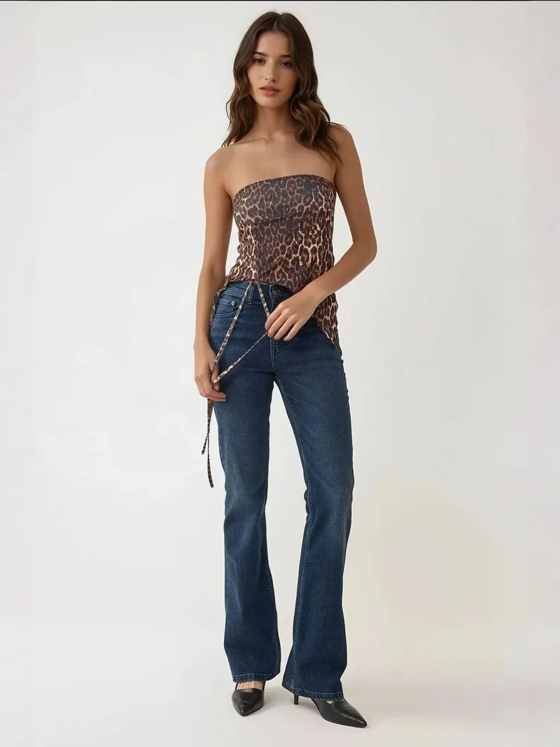 HICCUP Leopard Print Strapless Fitted Printed Crop Top