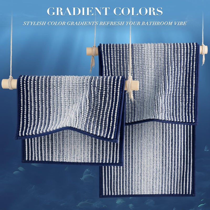 BSICPRO Bathroom Rugs and Mats Sets, 2 Piece Thick Absorbent Chenille Non Slip Soft Shaggy Floor Mats Machine Washable (20" x 47" Plus 16" x 24", Navy) - Image 4