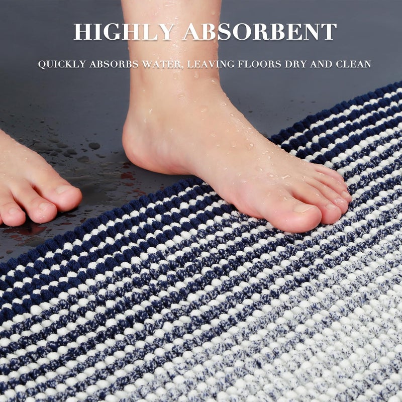 BSICPRO Bathroom Rugs and Mats Sets, 2 Piece Thick Absorbent Chenille Non Slip Soft Shaggy Floor Mats Machine Washable (20" x 47" Plus 16" x 24", Navy) - Image 5