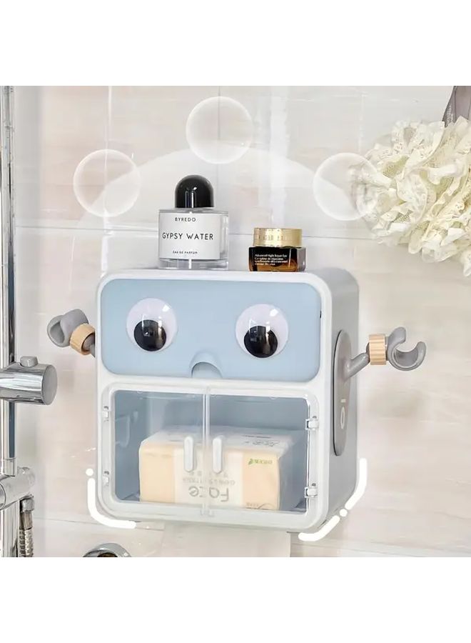 Blue No Drill Over The Toilet Paper Holder Organizer Space Saving Bathroom Storage Box - Image 2