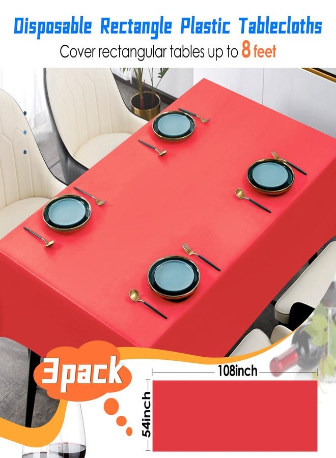 YSYJ 3 Pack Red Plastic Tablecloth Disposable Rectangular Table Cloth 54 x 108 Inch Table Cover for Parties - Image 2