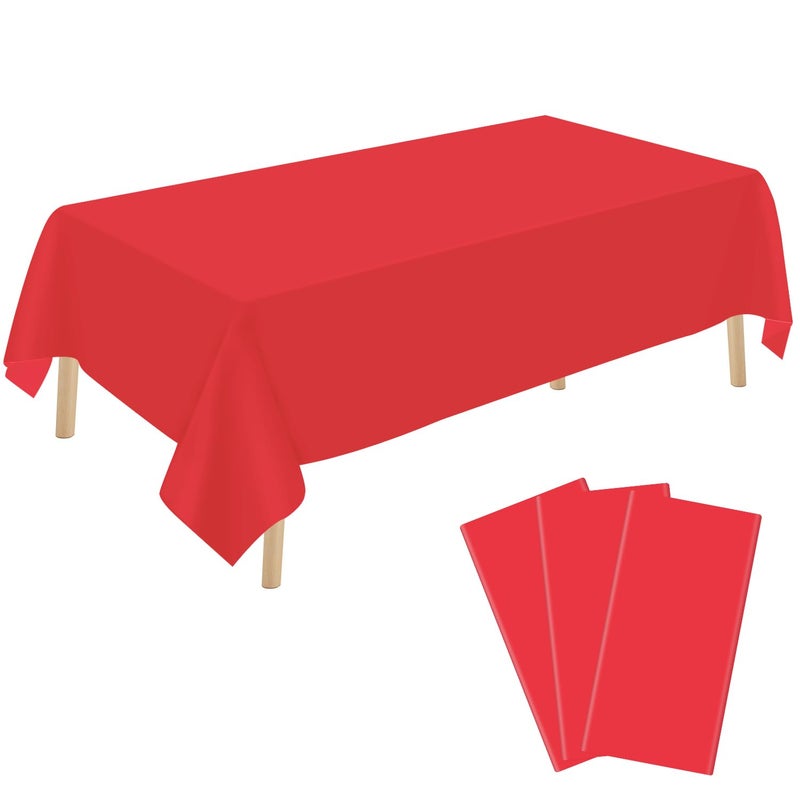YSYJ 3 Pack Red Plastic Tablecloth Disposable Rectangular Table Cloth 54 x 108 Inch Table Cover for Parties - Image 1