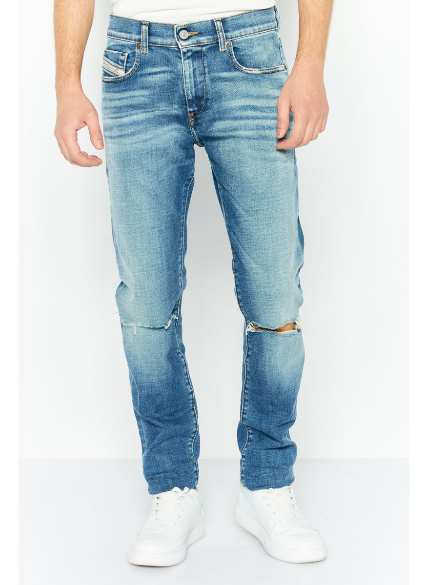 DIESEL - Men Slim Fit D-Strukt Stretchable Ripped Jeans, Blue - Image 1