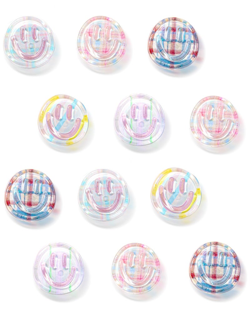 Mymazn Fridge Magnets Cute Refrigerator Magnets, 12Pcs Colorful Magnets for Whiteboard Cabinet Locker, Resin Smile Face Decorative Magnets for Classroom Kitchen Office - Image 1