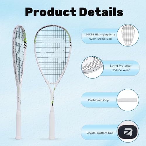BZ BatZoom BatZoom Beginner Squash Racket – Durable Training Racquet for Adults, Pre-Strung with Comfortable Grip & Shock Absorption - Includes Carrying Bag - Image 4