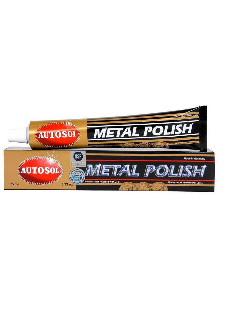 AUTOSOL Metal Polish 75ml Metal Cleaner Polish Paste Chrome Stainless Steel Aluminum Brass Copper Rust Remover Scratch Remover Shine Restorer Protective Coating Multi Surface Car Bike Exhaust Kitchen Metal Care Cleaner - Image 2