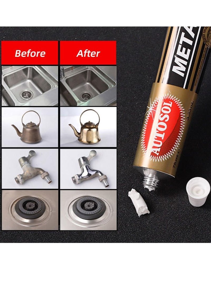 AUTOSOL Metal Polish 75ml Metal Cleaner Polish Paste Chrome Stainless Steel Aluminum Brass Copper Rust Remover Scratch Remover Shine Restorer Protective Coating Multi Surface Car Bike Exhaust Kitchen Metal Care Cleaner - Image 3