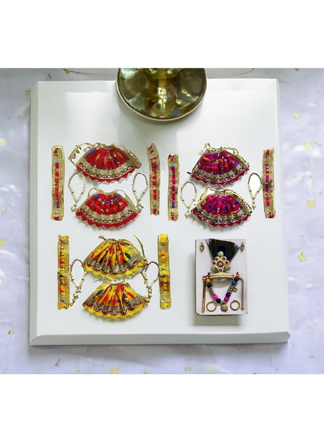 BITONA مجموعة BITONA® مكونة من 6 قطع Bhagwan Poshak Lehnga patka مع 6 Mala و1 laddu Gopal mukut مجموعة إكسسوارات (متعددة الألوان) للمعبود رقم 1 أو 2 - Image 1