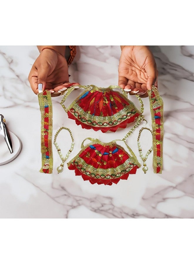 BITONA مجموعة BITONA® مكونة من 6 قطع Bhagwan Poshak Lehnga patka مع 6 Mala و1 laddu Gopal mukut مجموعة إكسسوارات (متعددة الألوان) للمعبود رقم 1 أو 2 - Image 3