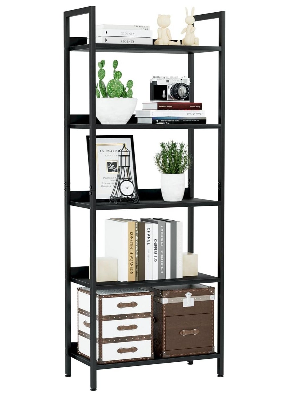 Bookshelf, 5 Tier Bookshelves, Home Office Bookcase Shelf Storage Organizer, Free Standing Storage Shelving Unit for Bedroom, Metal Frame Display Rack for Living Room office cart storage rack 