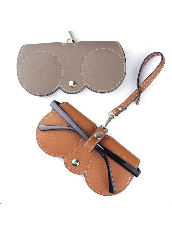حامل نظارات السفر - حافظة نظارات شمسية من جلد البولي يوريثان مع خطاف وحزام لسهولة الحمل (بني) - Image 2