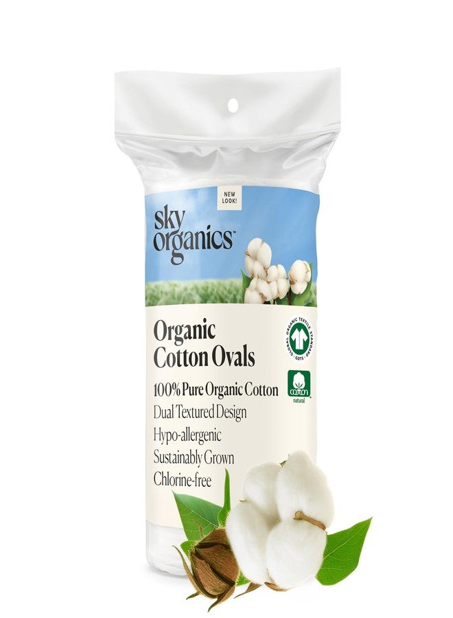 Sky Organics Organic Large Oval Cotton Pads, 100% Pure Organic Cotton, GOTS Certified Cotton, Dual Textured Design, for Makeup Removal, Cleansing, Toner Application w Ebook - Image 1
